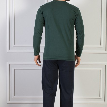Erkek Yeşil Pamuklu Uzun Kol Pijama Takım