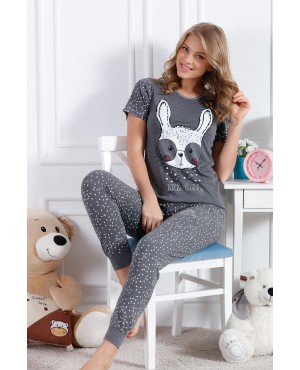  Antrasit Pamuklu Likralı Pijama Takım