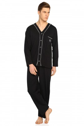 Lacivert Erkek Boydan Düğmeli Pijama Takımı 
